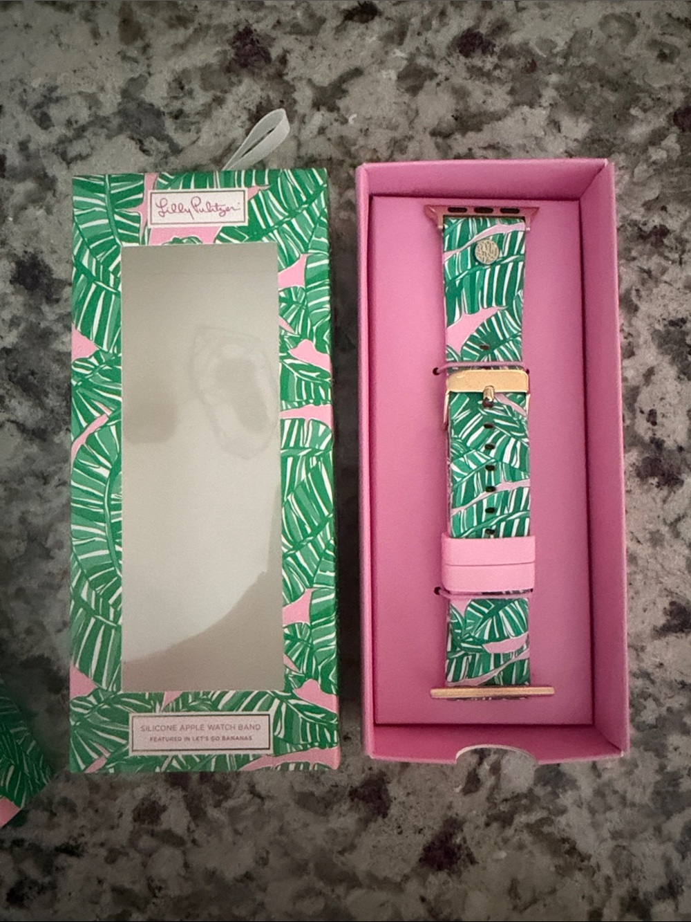 Lilly Pulitzer Pink Silicone Watch Band with Green Palm Print Apple 38,40,42,44 - Picture 3 of 3